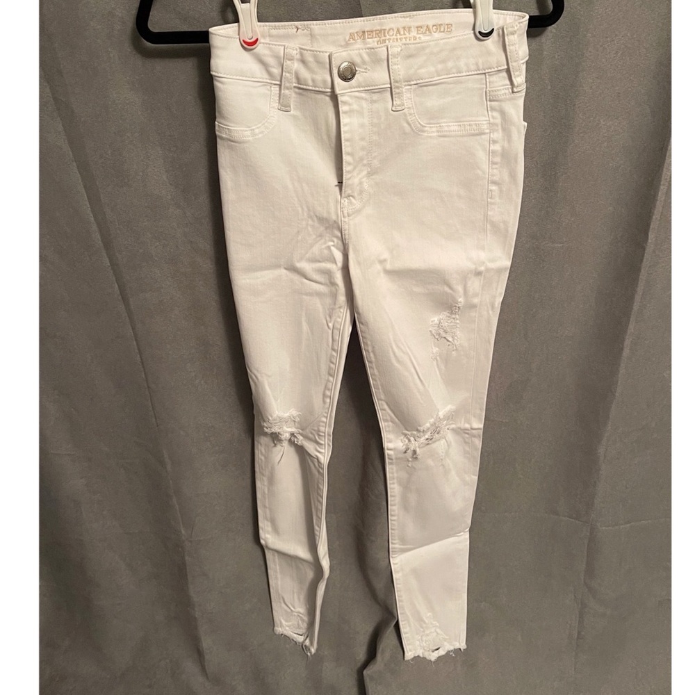 AMERICAN EAGLE White Distressed Hi-Rise Jeggings Womens Size 4